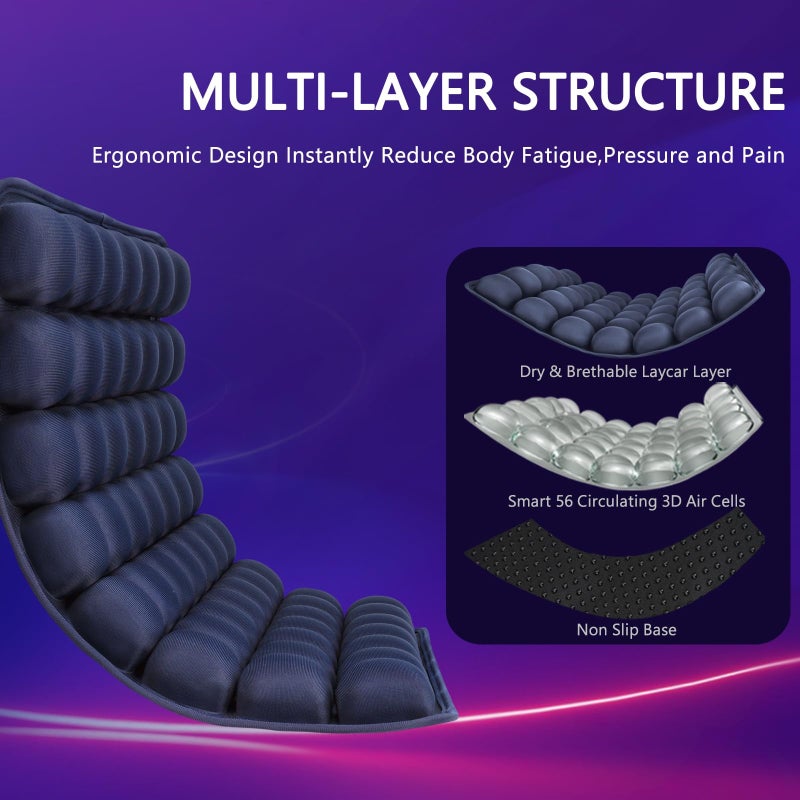SUNFICON وسادة مقعد هوائية SUNFICON وسادة مقعد قابلة للنفخ وسادة سيارة محمولة وسادة كرسي مكتب وسادة كرسي متحرك مضادة لتقرحات الفراش وسادة تخفيف الألم والضغط للأرثوبيديك وسادة مقعد للتخييم مع مضخة 18 بوصة × 16 بوصة × 1 بوصة زرقاء - Image 5